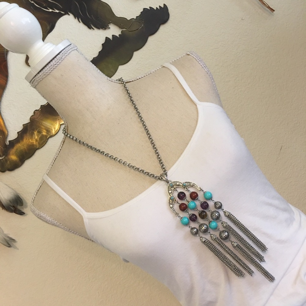 R.J. Graziano glass bead tassel chain necklace